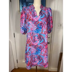 Lilly Pulitzer Arcella  Puff Sleeve pink blue tropical dress. Ladies sz 6 medium